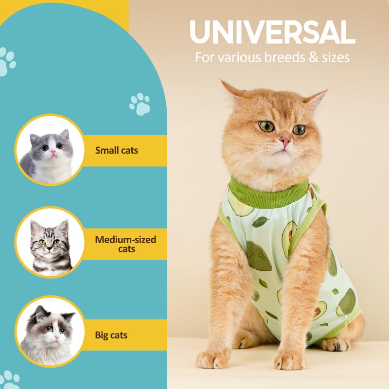Avont Cat Recovery Suit - Kitten Onesie for Cats After Surgery, Cone of Shame Alternative Surgical Spay Suit for Female Cat, Post-Surgery or Skin Diseases Protection -Avocado(S) - Image 5