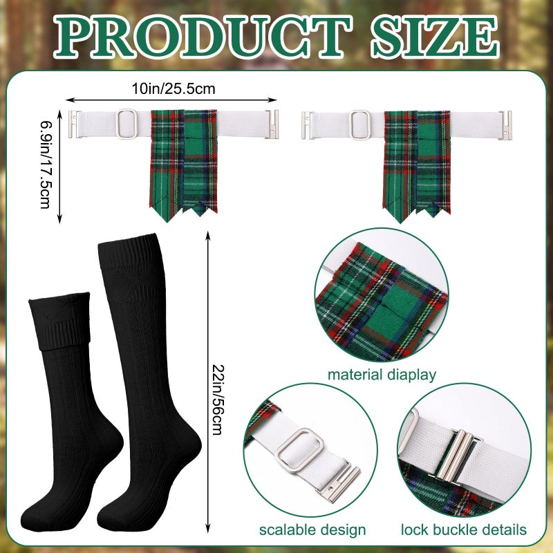 Arrowbash 3 Pcs Men Scottish Kilt Accessories Irish Traditional Scottish Socks Tartan Hose Flashes Sporran(Not Include Kilt)(Fresh Tones) - Image 2