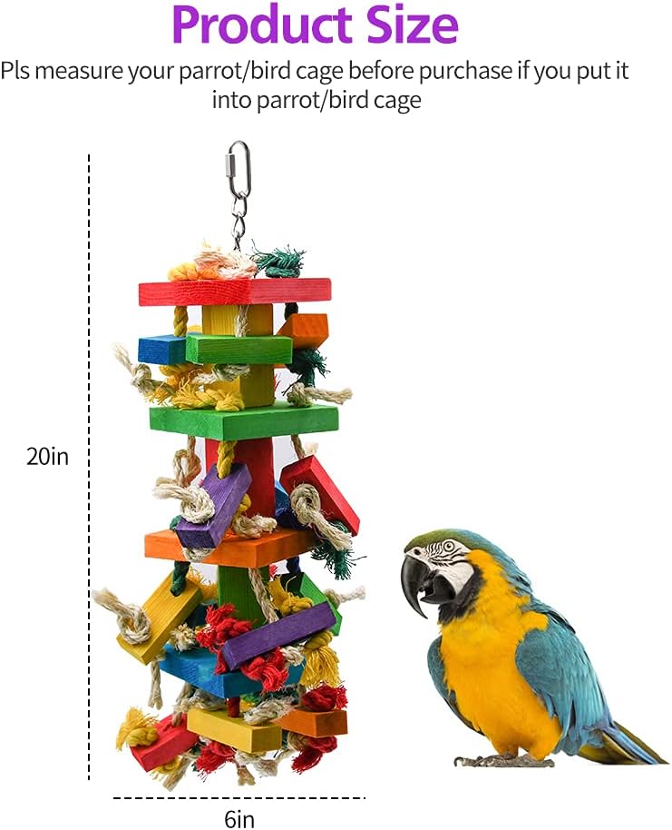 Ruby Q Large Parrot Toy, 20in Bird Parrot Toy, Multicolored Natural Wooden Bird Chewing Toys for Large Macaws, African Grey and a Variety of Amazon Parrots - Image 4