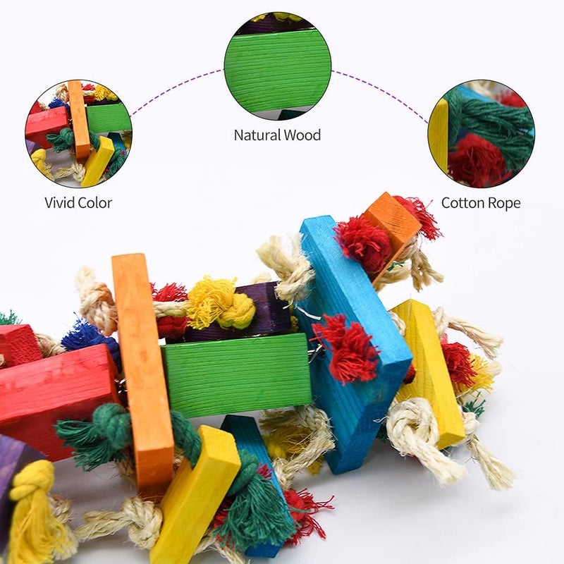 Ruby Q Large Parrot Toy, 20in Bird Parrot Toy, Multicolored Natural Wooden Bird Chewing Toys for Large Macaws, African Grey and a Variety of Amazon Parrots - Image 2