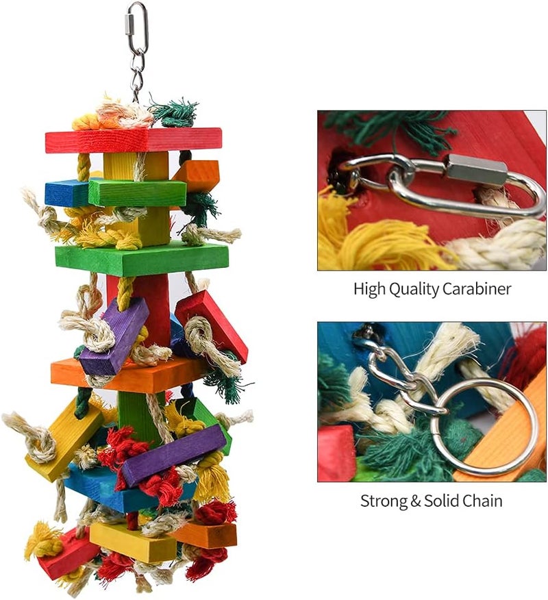 Ruby Q Large Parrot Toy, 20in Bird Parrot Toy, Multicolored Natural Wooden Bird Chewing Toys for Large Macaws, African Grey and a Variety of Amazon Parrots - Image 3