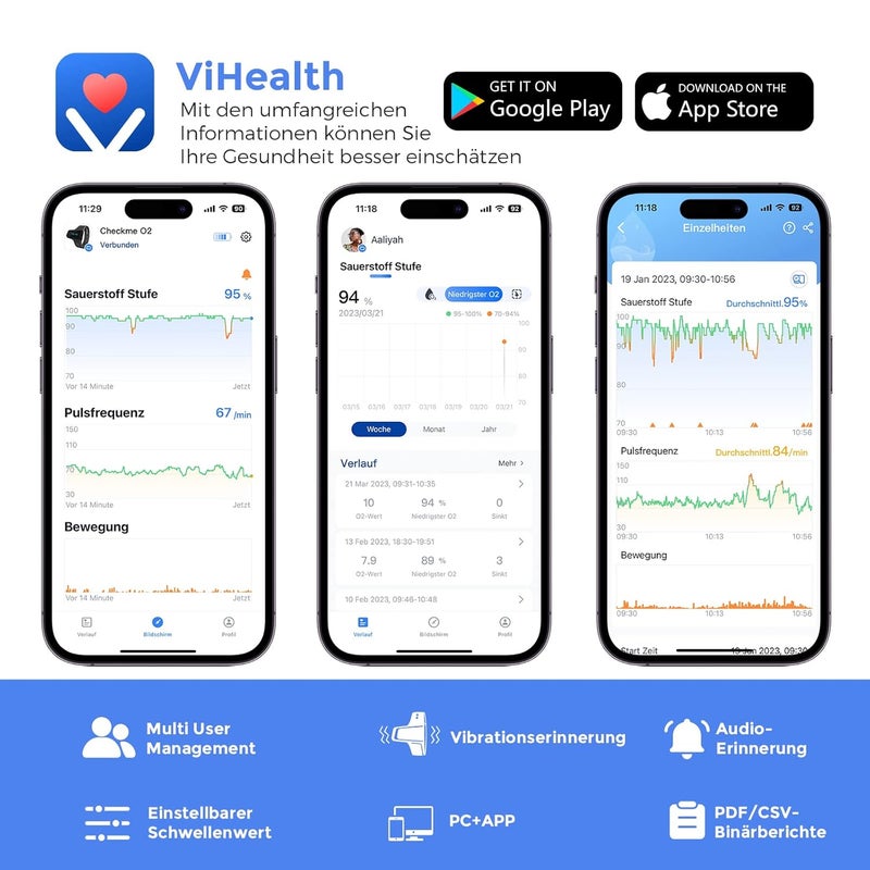 ViATOM Bluetooth Pulse Oximeter with Alarm,Wrist Blood Oxygen Saturation Monitor, Wearable Sleep Monitor for Heart Rate with APP and Shareable Report - Image 5