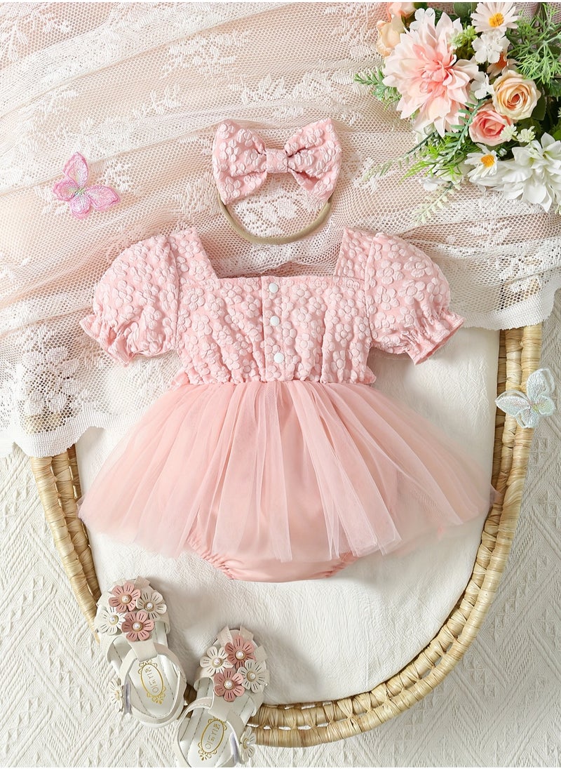 General - Baby Girl Lace Romper with Floral Design, Newborn Tulle Onesie Dress, Infant Sleeveless Jumpsuit for Special Occasions - Image 1