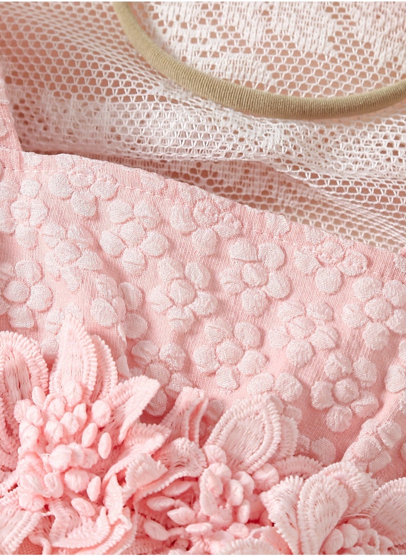 General - Baby Girl Lace Romper with Floral Design, Newborn Tulle Onesie Dress, Infant Sleeveless Jumpsuit for Special Occasions - Image 1