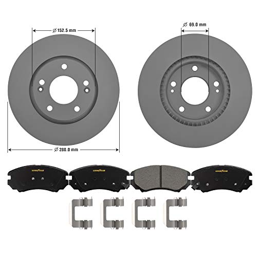 Goodyear Brakes PRK3603F | Front Brake Kit w/Pair (2) of Coated Brake Rotors & Ceramic Brake Pads fit Hyundai Sonata 10-06, Tiburon 06-03, Tucson 09-05; Kia Magentis & More - See Applications Below - Image 3