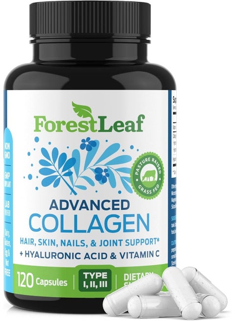 Type 1,2 and 3 with Hyaluronic Acid and Vitamin C - Anti Ageing Joint Formula Advanced Collagen Supplement B 120 Veggie Capsules by Forest Leaf