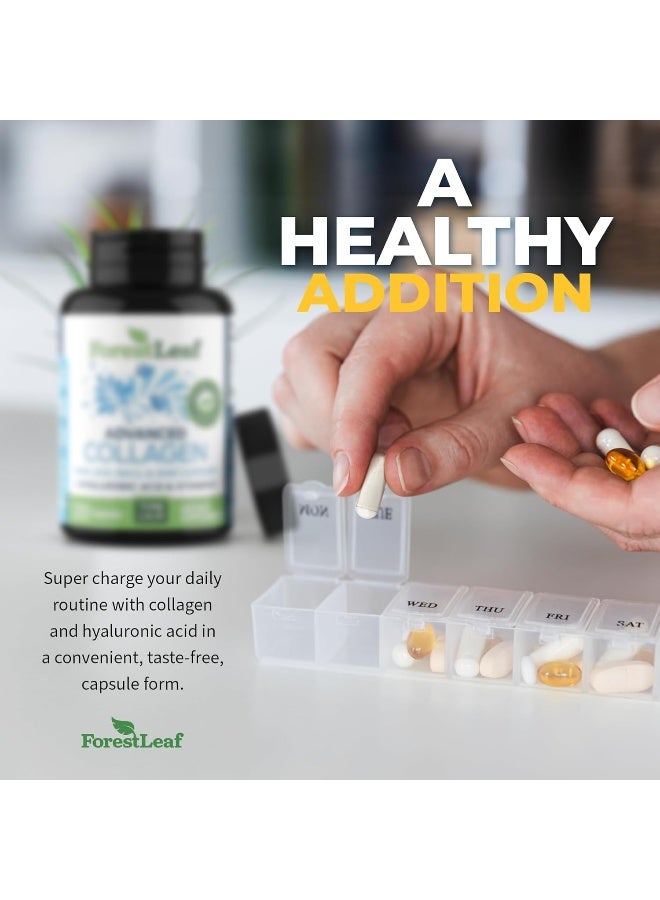 Type 1,2 and 3 with Hyaluronic Acid and Vitamin C - Anti Ageing Joint Formula Advanced Collagen Supplement B 120 Veggie Capsules by Forest Leaf