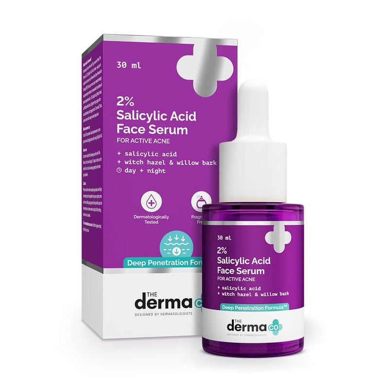 The Derma Co 2 Salicylic Acid Serum for Active Acne Helps Reduces Acne Marks Blackheads Removes Excess Oil Unclog Pores Suits All Skin Types 101 Fl Oz30ml