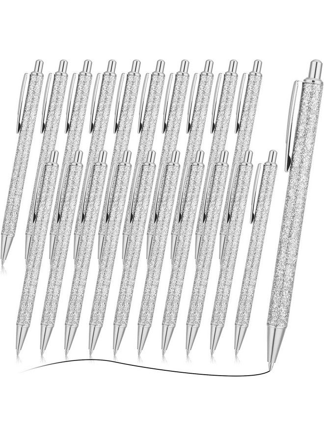 لينوزين 20 قطعة من أقلام الحبر الجاف المعدنية القابلة للسحب، أقلام لطيفة وجميلة، حبر أسود، أقلام كتابة مريحة، أقلام هدايا ذات رأس متوسط للوازم المكتبية (فضية) - Image 1
