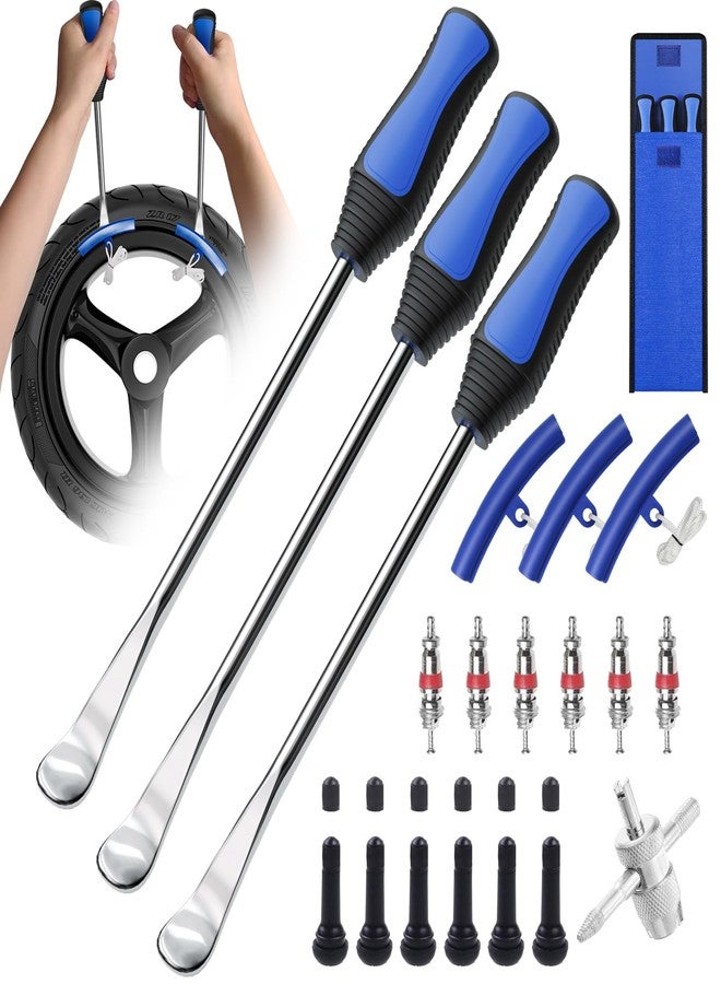 HTOMT 26pcs Tire Spoon Kit - Tire Changing Tool Set for Motorcycle, Dirt Bike, Lawn Tractor & Bicycle. 11.5" Motorcycle Tire Changer & Removal Tool with 3pcs Rim Covers, 6pcs Valve Tool & Valve Coress - Image 1