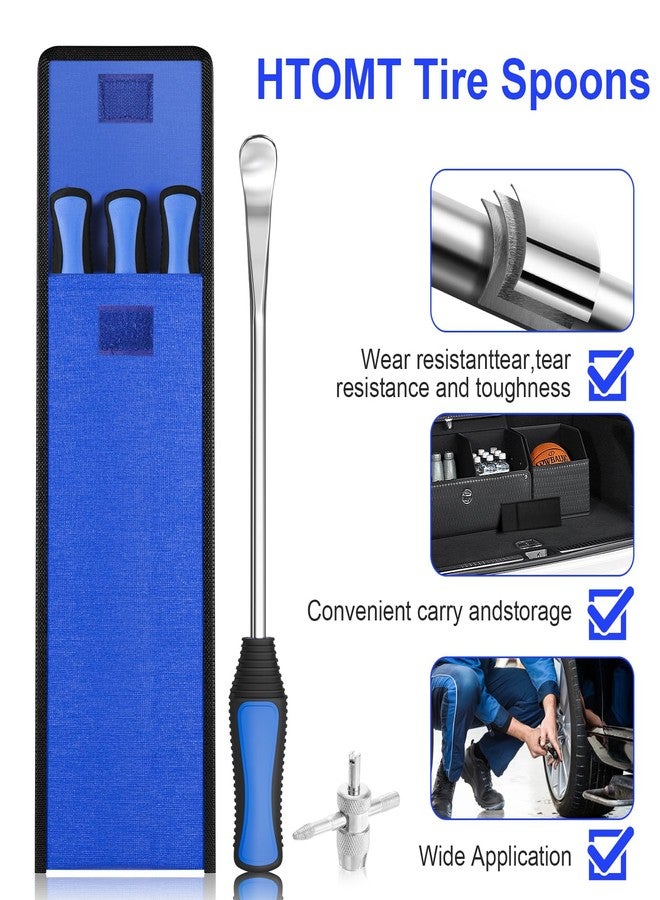 HTOMT 26pcs Tire Spoon Kit - Tire Changing Tool Set for Motorcycle, Dirt Bike, Lawn Tractor & Bicycle. 11.5" Motorcycle Tire Changer & Removal Tool with 3pcs Rim Covers, 6pcs Valve Tool & Valve Coress - Image 3