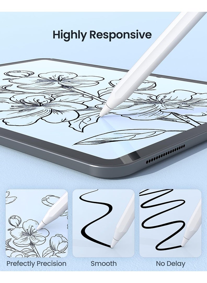 Theodor Stylus Pen for iPad 11th/10th/9th Gen - Active Pencil Compatible with all 2018-2025 Apple iPad Pro 11& 12.9'', iPad Air M3/ M2, iPad 6-11, iPad Mini 7/6 Gen-White - Image 3