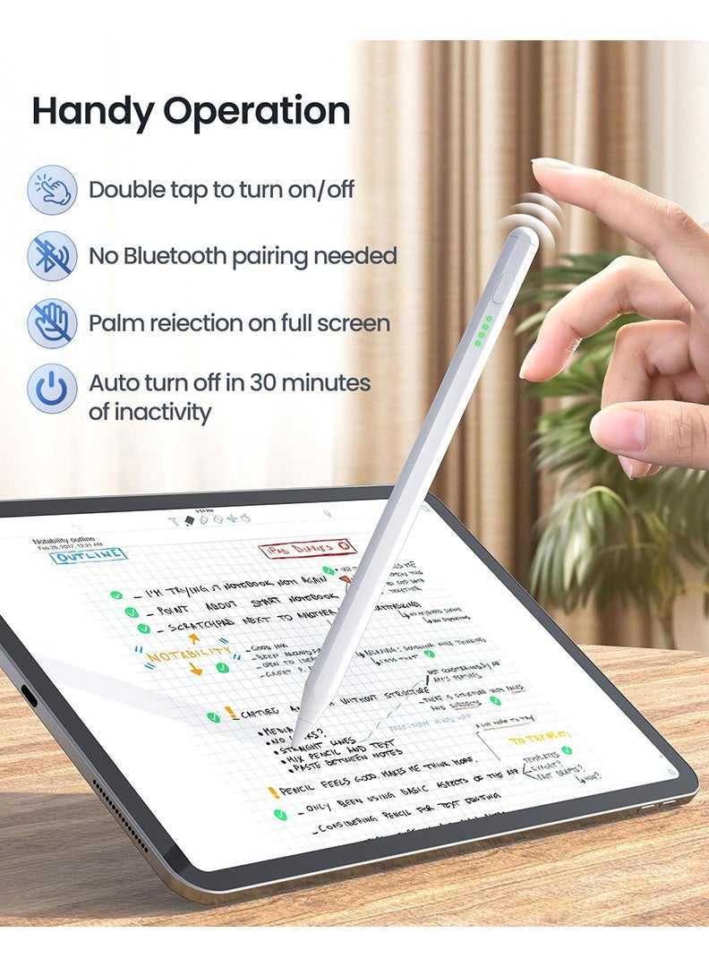 Theodor Stylus Pen for iPad 11th/10th/9th Gen - Active Pencil Compatible with all 2018-2025 Apple iPad Pro 11& 12.9'', iPad Air M3/ M2, iPad 6-11, iPad Mini 7/6 Gen-White - Image 4