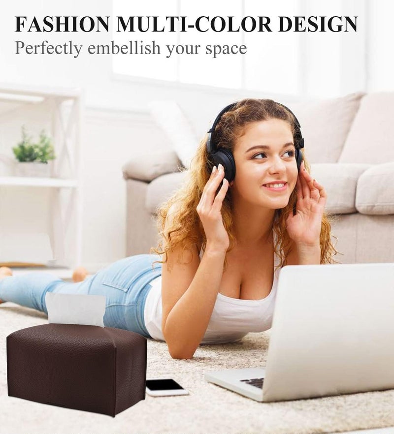 Livelab Tissue Box Cover, Rectangular Modern Decorative PU Leather Tissue Box Case Organizer Holder for Vanity Countertop, Night Stands, Livingroom, Office Desk & Car 9.5X5X5'' | Dark Brown - Image 3