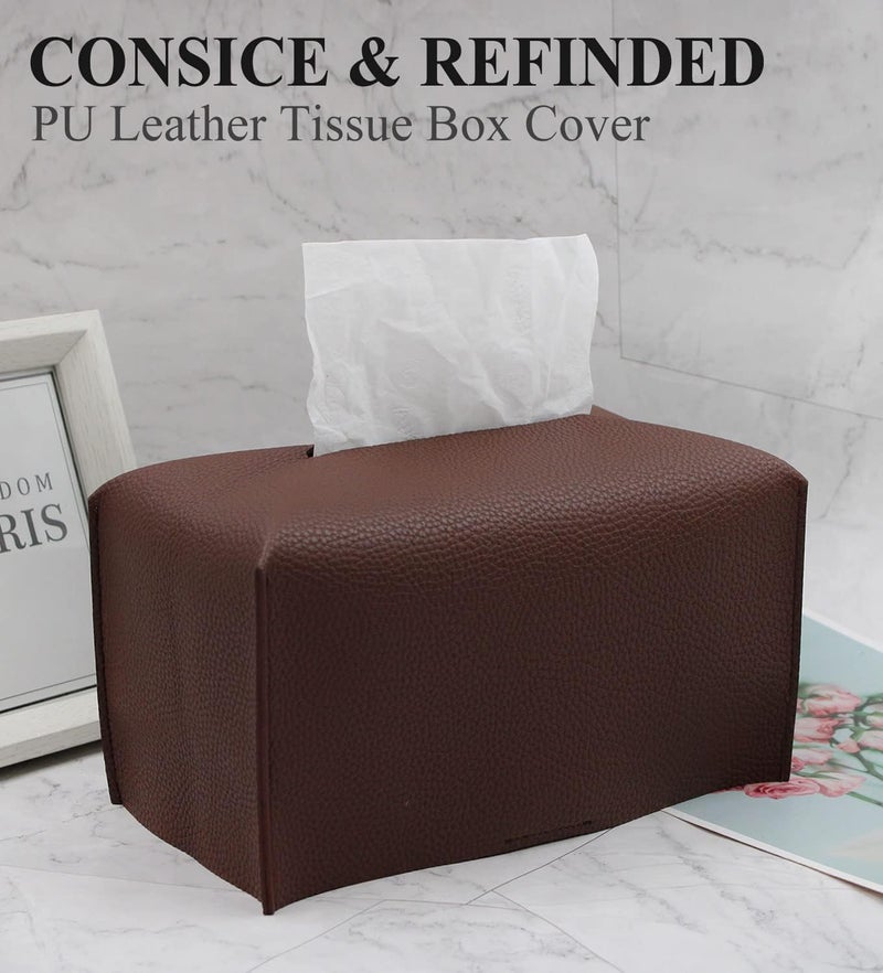 Livelab Tissue Box Cover, Rectangular Modern Decorative PU Leather Tissue Box Case Organizer Holder for Vanity Countertop, Night Stands, Livingroom, Office Desk & Car 9.5X5X5'' | Dark Brown - Image 2