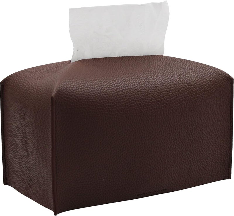 Livelab Tissue Box Cover, Rectangular Modern Decorative PU Leather Tissue Box Case Organizer Holder for Vanity Countertop, Night Stands, Livingroom, Office Desk & Car 9.5X5X5'' | Dark Brown - Image 1