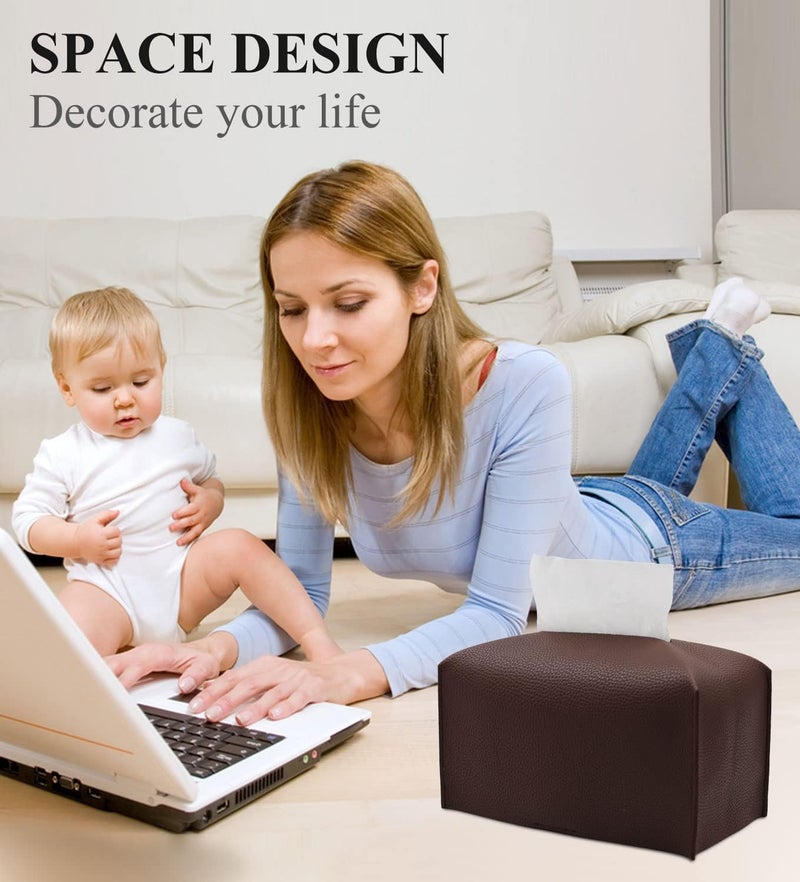 Livelab Tissue Box Cover, Rectangular Modern Decorative PU Leather Tissue Box Case Organizer Holder for Vanity Countertop, Night Stands, Livingroom, Office Desk & Car 9.5X5X5'' | Dark Brown - Image 5