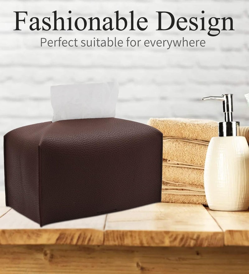Livelab Tissue Box Cover, Rectangular Modern Decorative PU Leather Tissue Box Case Organizer Holder for Vanity Countertop, Night Stands, Livingroom, Office Desk & Car 9.5X5X5'' | Dark Brown - Image 4