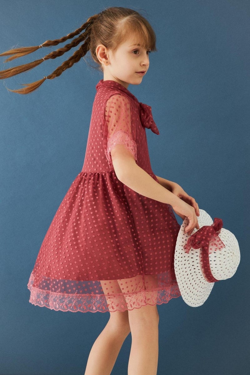 Perendi Girl's Dress with Hat and Stewardess Collar Detail  - Image 2