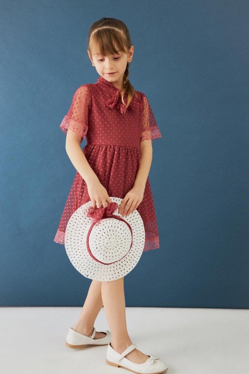 Perendi Girl's Dress with Hat and Stewardess Collar Detail  - Image 3