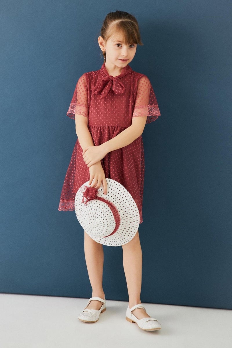Perendi Girl's Dress with Hat and Stewardess Collar Detail  - Image 5