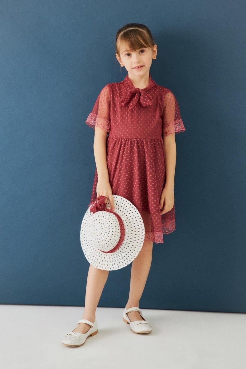 Perendi Girl's Dress with Hat and Stewardess Collar Detail  - Image 1