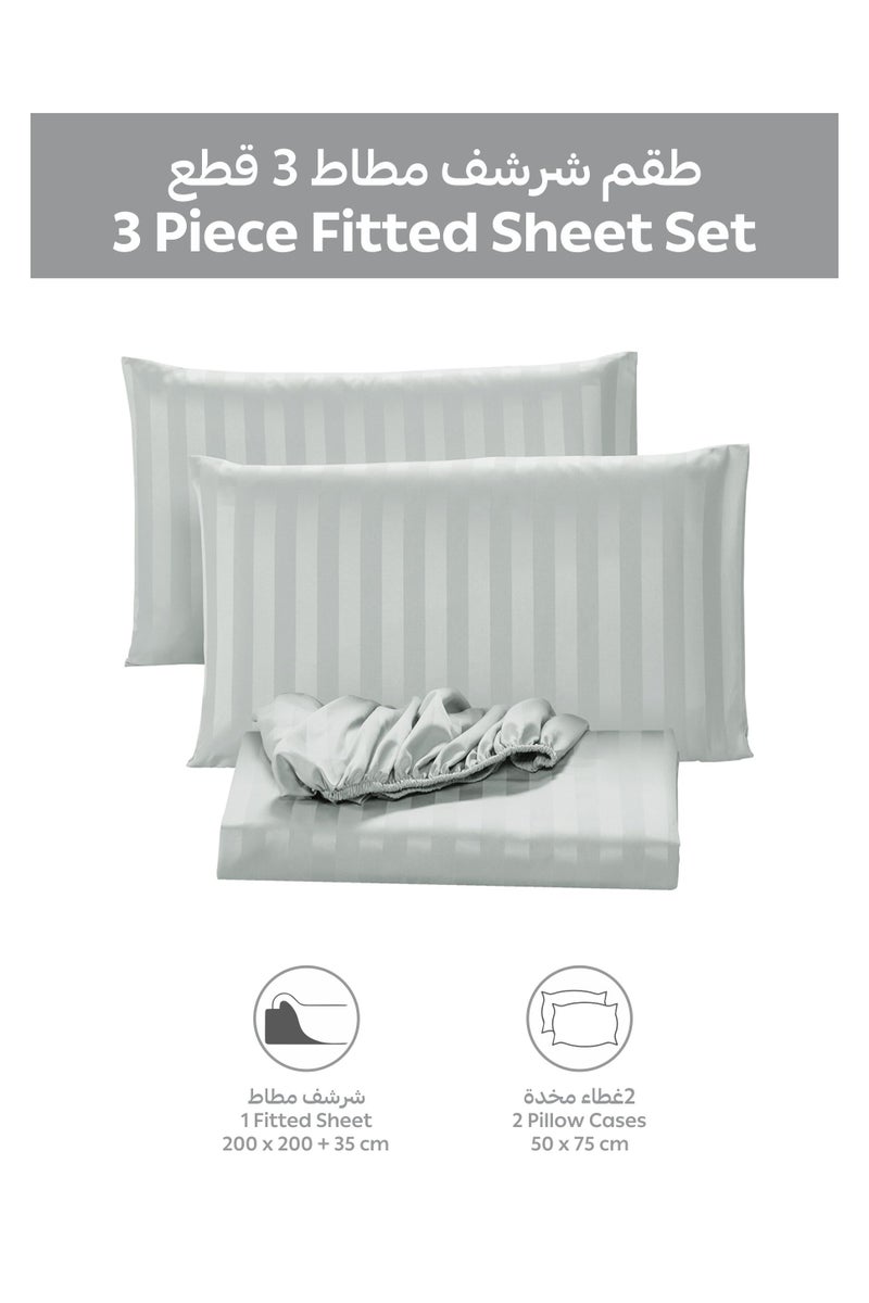 Donetella 3-Piece Striped Bedding Set – Super King Fitted Sheet 200x200+35 cm with All-Around Elastic & 2 Matching Pillowcases - Image 4