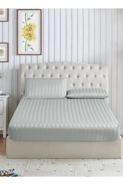 Donetella 3-Piece Striped Bedding Set – Super King Fitted Sheet 200x200+35 cm with All-Around Elastic &amp; 2 Matching Pillowcases