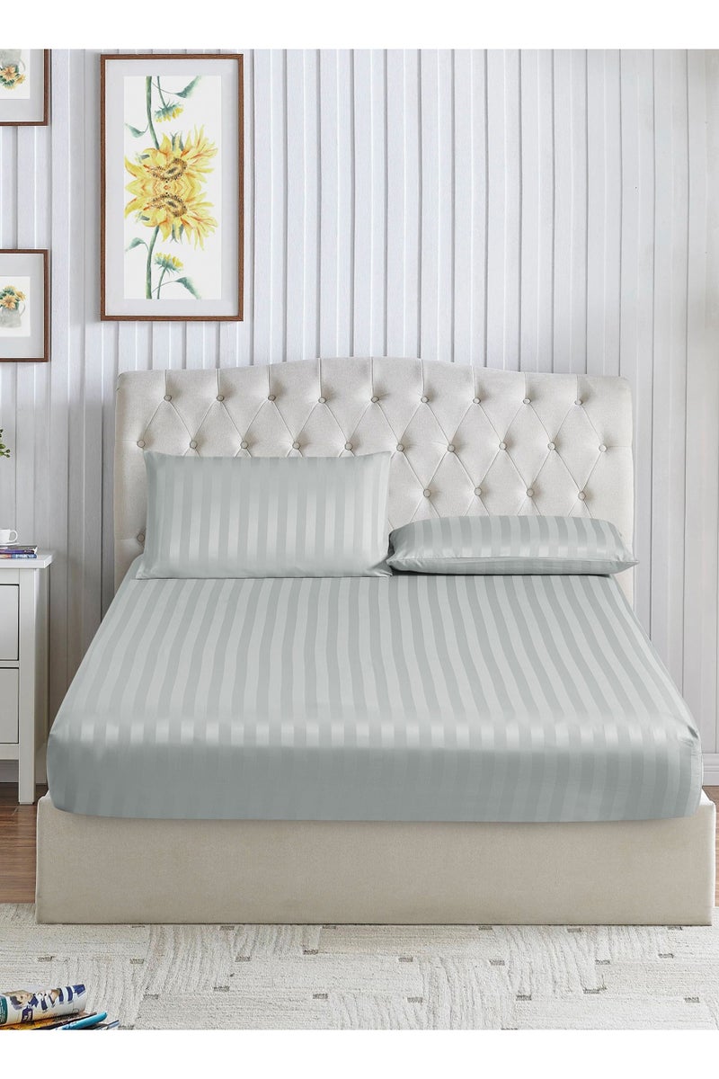 Donetella 3-Piece Striped Bedding Set – Super King Fitted Sheet 200x200+35 cm with All-Around Elastic & 2 Matching Pillowcases - Image 1