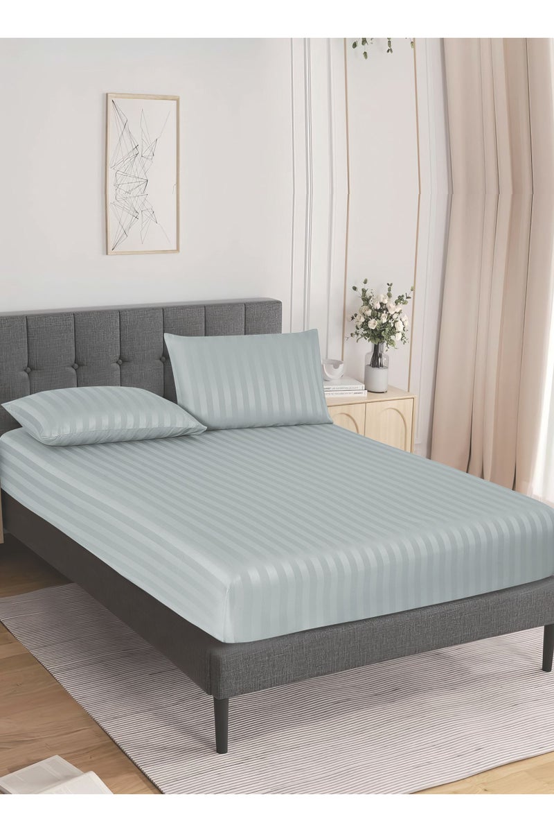 Donetella 3-Piece Striped Bedding Set – Super King Fitted Sheet 200x200+35 cm with All-Around Elastic & 2 Matching Pillowcases - Image 2