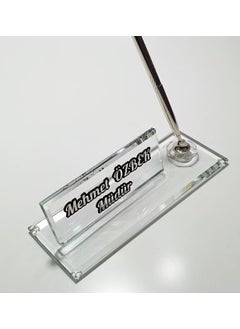 Name Plate Crystal Desk Name Plate with Pen for Office Desk Name Plate