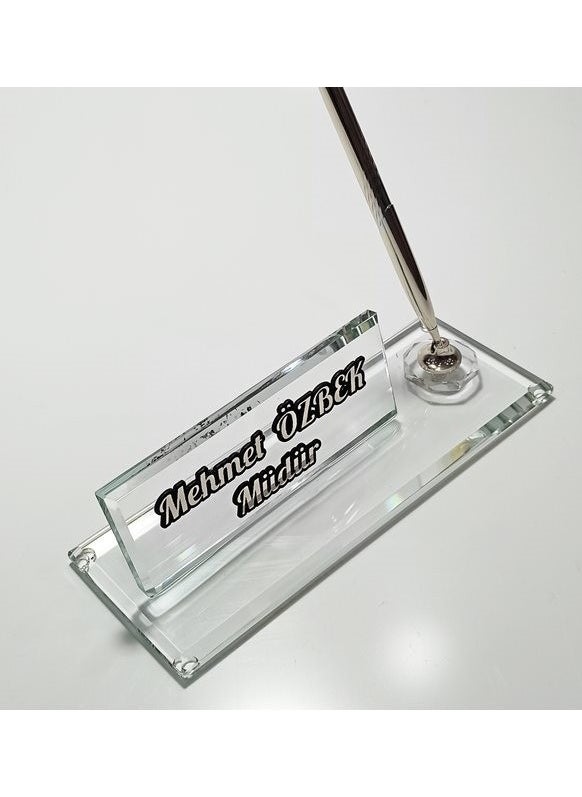 Mert Reklam - Name Plate Crystal Desk Name Plate with Pen for Office Desk Name Plate - Image 1