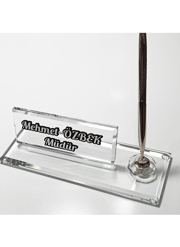 Mert Reklam - Name Plate Crystal Desk Name Plate with Pen for Office Desk Name Plate - Image 1