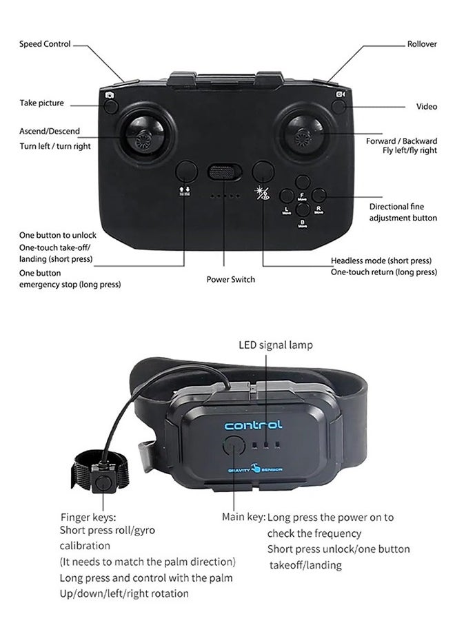 Eworld - Remote Control Fighter Plane Drone with Gravity Sensor, 2.4GHz Four-Axis Drone for Aerial Photography and Stunts, Remote-Controlled Aircraft with Gesture Control Watch for Ages 14+ - Image 1