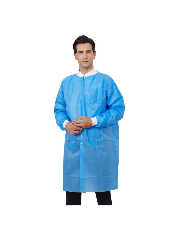 Greenour 10 Pack Disposable Lab Coat with Pockets Knitted Collar and Cuffs Large 40" Long Breathable Durable Blue SMS Lab Coats for Unisex Adult - Image 5