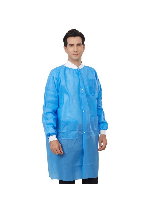 Greenour 10 Pack Disposable Lab Coat with Pockets Knitted Collar and Cuffs Large 40" Long Breathable Durable Blue SMS Lab Coats for Unisex Adult - Image 3
