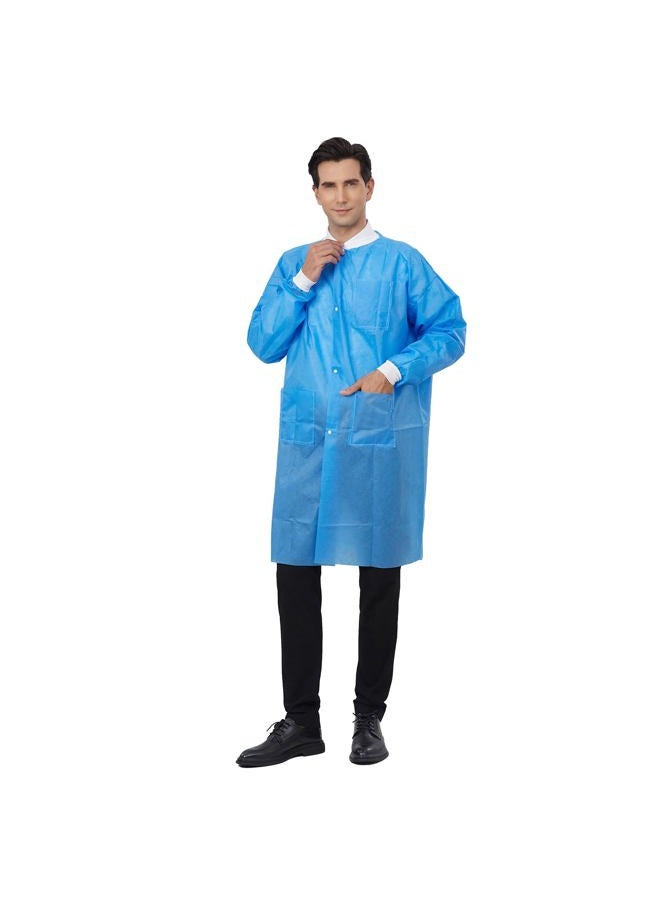 Greenour 10 Pack Disposable Lab Coat with Pockets Knitted Collar and Cuffs Large 40" Long Breathable Durable Blue SMS Lab Coats for Unisex Adult - Image 4