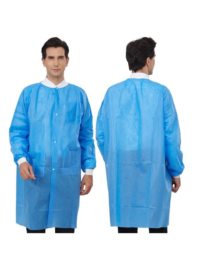 Greenour 10 Pack Disposable Lab Coat with Pockets Knitted Collar and Cuffs Large 40" Long Breathable Durable Blue SMS Lab Coats for Unisex Adult - Image 1