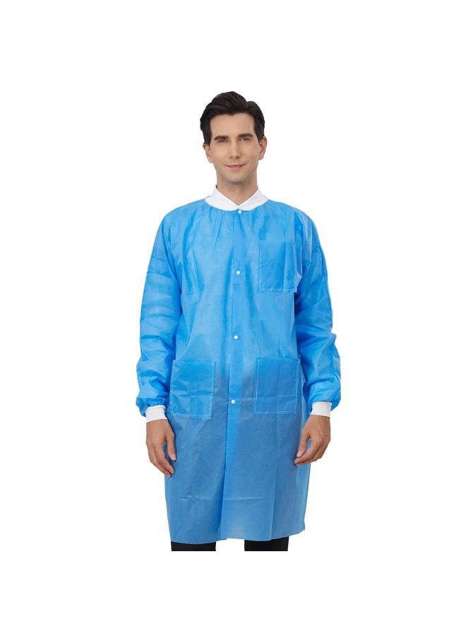 Greenour 10 Pack Disposable Lab Coat with Pockets Knitted Collar and Cuffs Large 40" Long Breathable Durable Blue SMS Lab Coats for Unisex Adult - Image 2