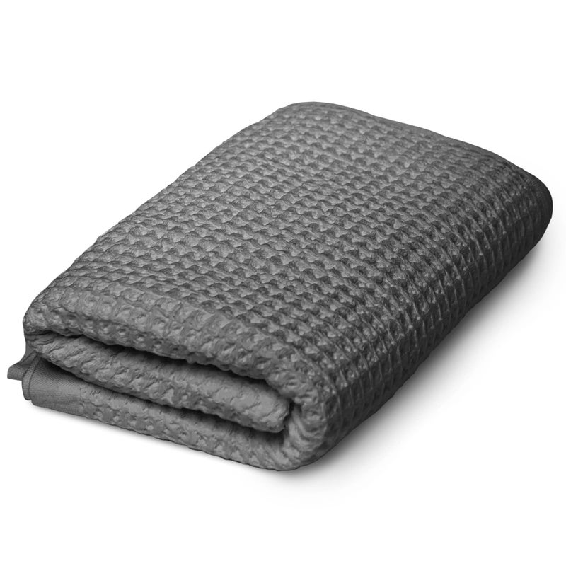 SUTERA - Silverthread Waffle Towel California - Grown Pima Cotton  Quick Drying  Ultra Soft  Lightweight and Absorbent - Waffle Weave Design - Luxury Towel (Hand  Grey) 16""x30"" - Image 1