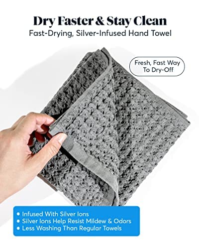 SUTERA - Silverthread Waffle Towel California - Grown Pima Cotton  Quick Drying  Ultra Soft  Lightweight and Absorbent - Waffle Weave Design - Luxury Towel (Hand  Grey) 16""x30"" - Image 5