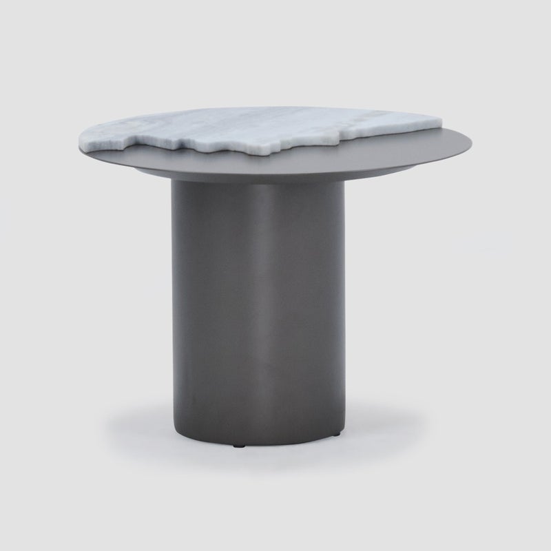 AL HUZAIFA FURNITURE Francois Round End Table, Top With Brazilian Dreamy Blue Natural Marble, Fiber Glass Base - Image 1