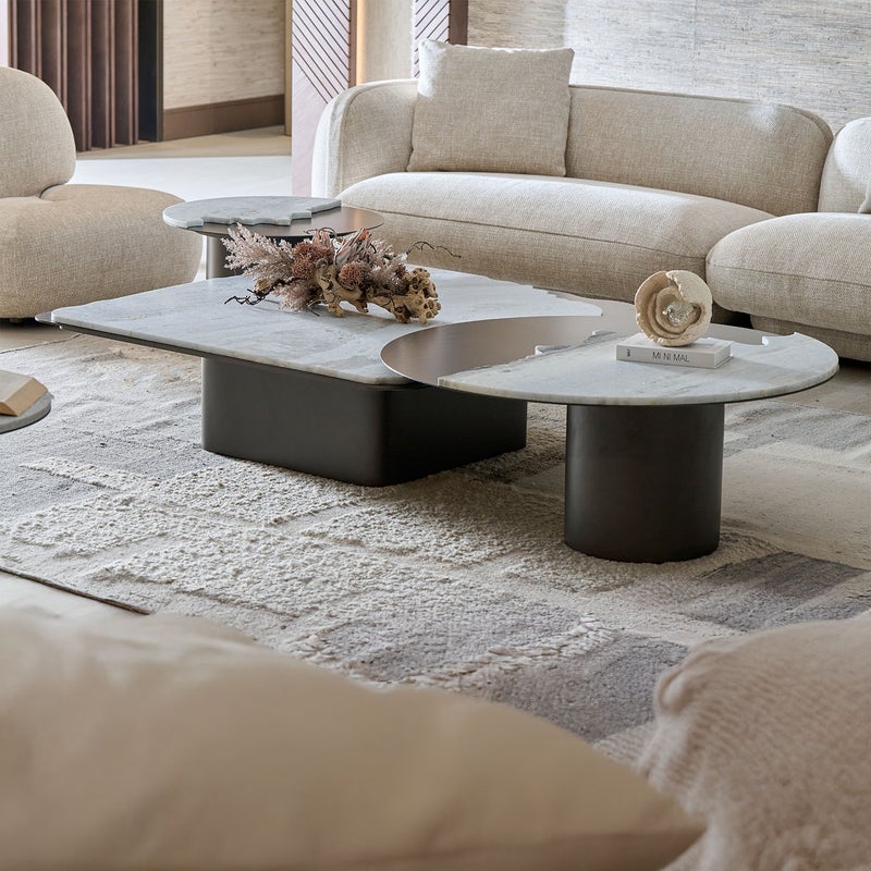 AL HUZAIFA FURNITURE Francois Round End Table, Top With Brazilian Dreamy Blue Natural Marble, Fiber Glass Base - Image 3