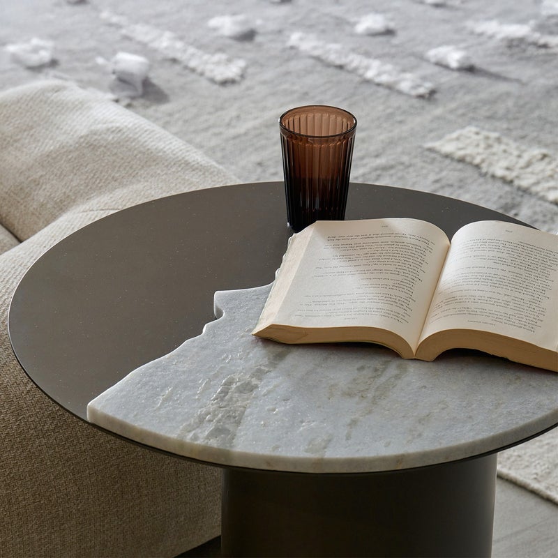 AL HUZAIFA FURNITURE Francois Round End Table, Top With Brazilian Dreamy Blue Natural Marble, Fiber Glass Base - Image 2
