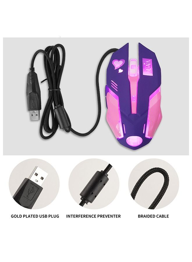 Mute Gaming Mouse, Optical Sensor Lightspeed Mice, RGB Backlit USB Optical Wired Plug or Play Mouse for Windows Mac PC Laptop Gamer (Pink) - Image 3