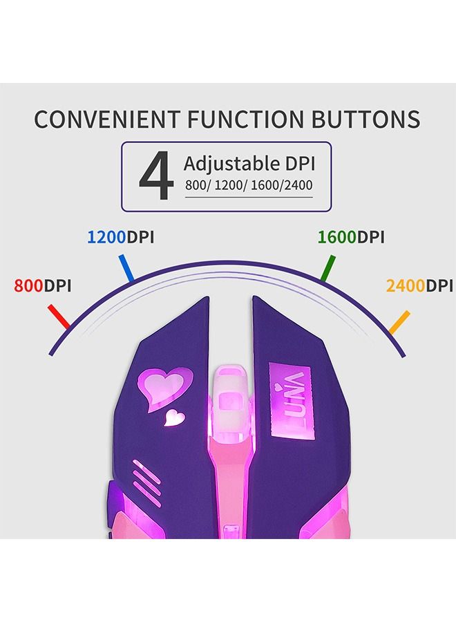 Mute Gaming Mouse, Optical Sensor Lightspeed Mice, RGB Backlit USB Optical Wired Plug or Play Mouse for Windows Mac PC Laptop Gamer (Pink) - Image 4