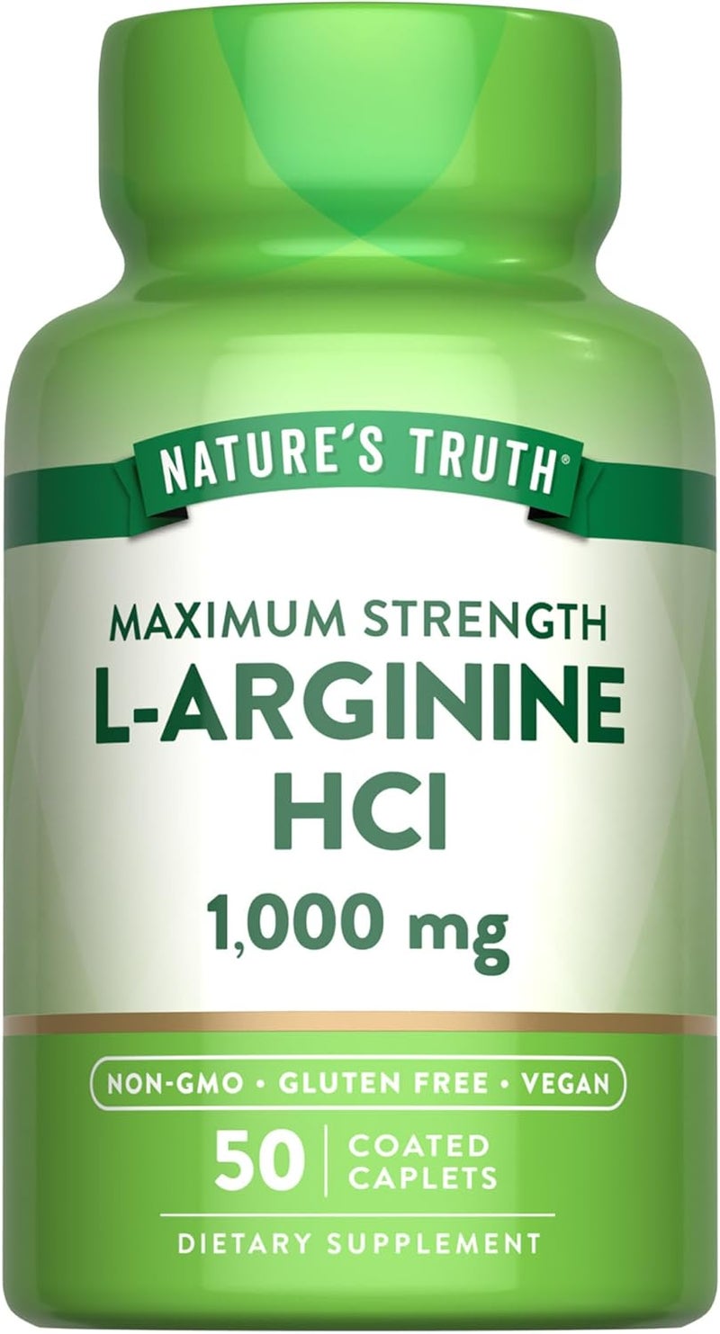 Natures Truth LArginine HCL 1000mg  50 Caplets  Essential Amino Acid Supplement  Vegan NonGMO  Gluten Free Supplement - Image 1