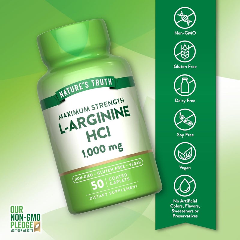 Natures Truth LArginine HCL 1000mg  50 Caplets  Essential Amino Acid Supplement  Vegan NonGMO  Gluten Free Supplement - Image 3