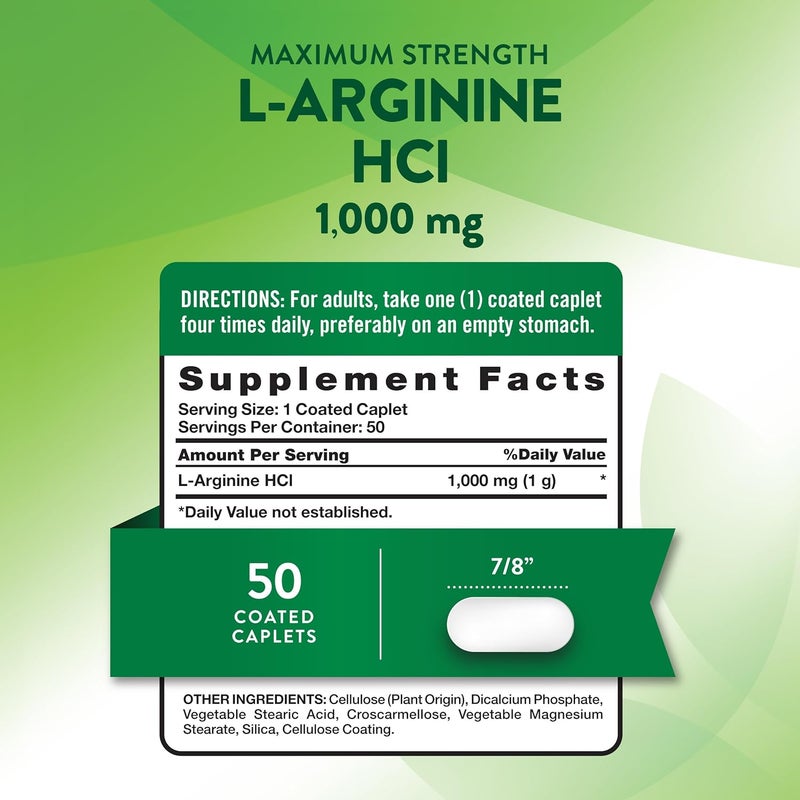 Natures Truth LArginine HCL 1000mg  50 Caplets  Essential Amino Acid Supplement  Vegan NonGMO  Gluten Free Supplement - Image 2
