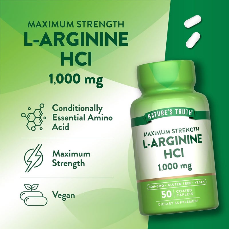 Natures Truth LArginine HCL 1000mg  50 Caplets  Essential Amino Acid Supplement  Vegan NonGMO  Gluten Free Supplement - Image 5